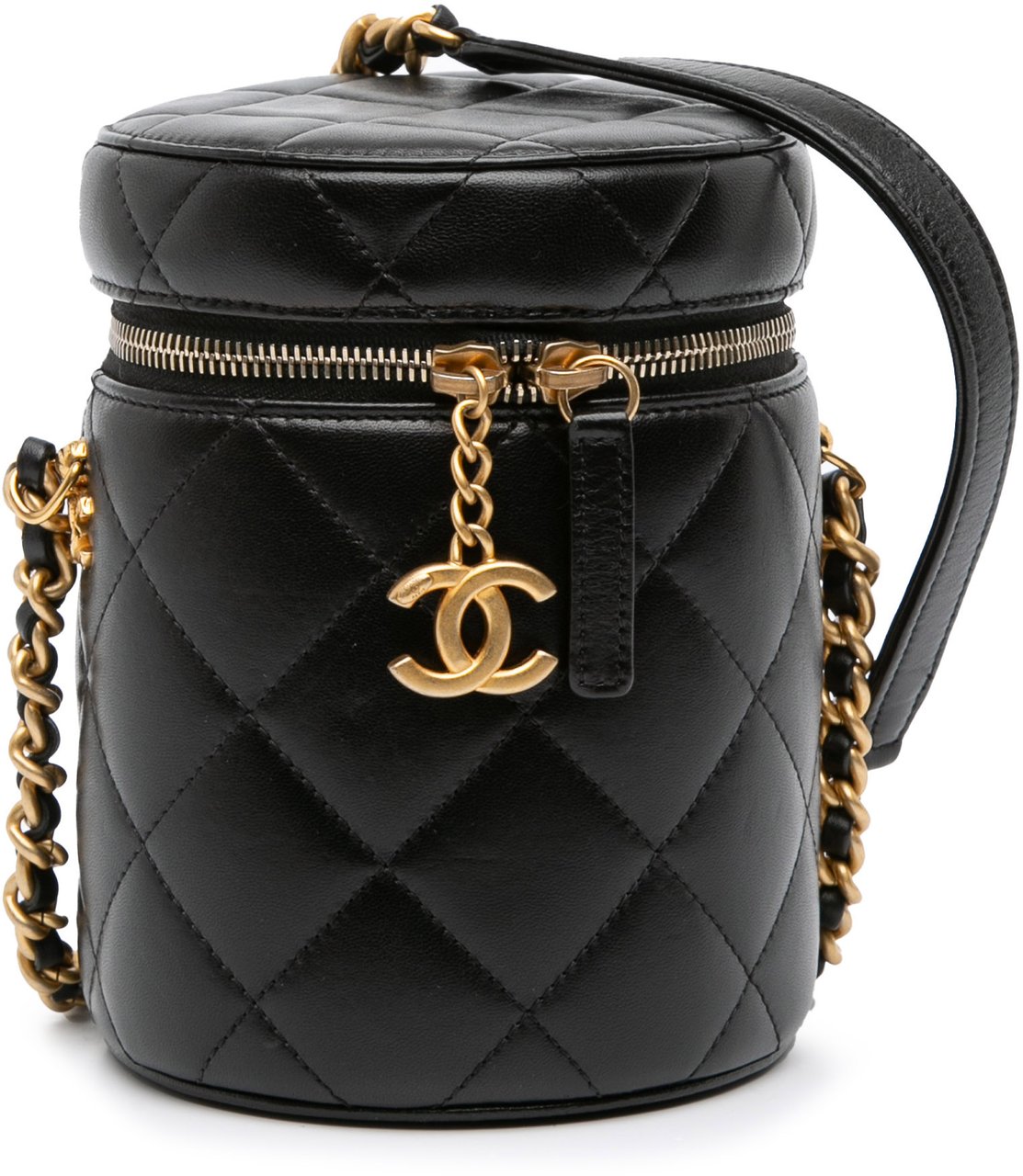Chanel Small Quilted Lambskin Side Note Vanity Case Zwart