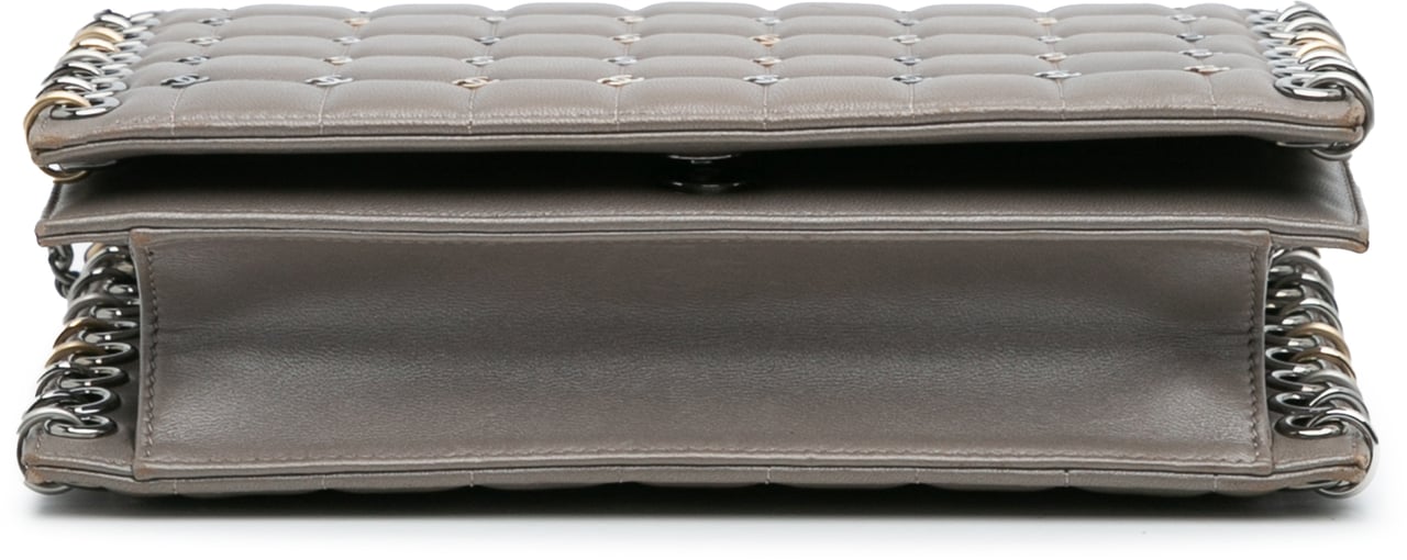 Chanel Small Lambskin Chocolate Bar CC Piercing Studded Chain Flap Grijs