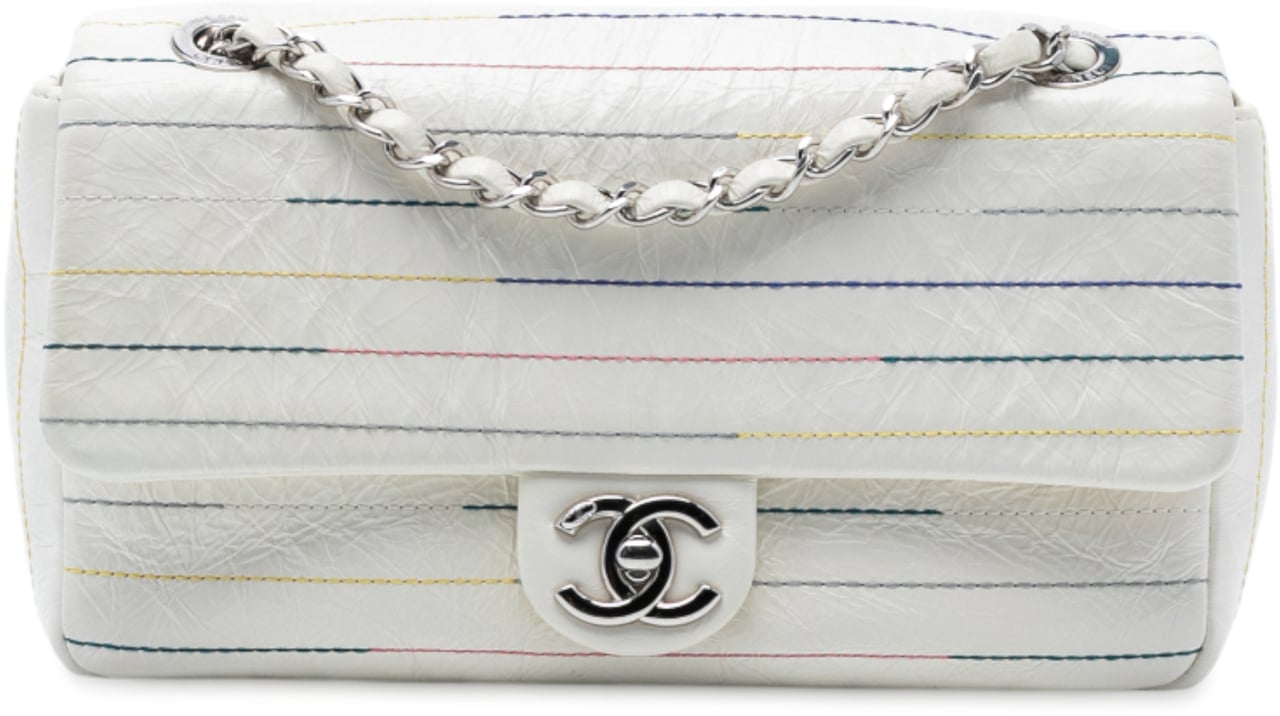 Chanel Distressed Calfskin Straight Line Stitch Flap Wit
