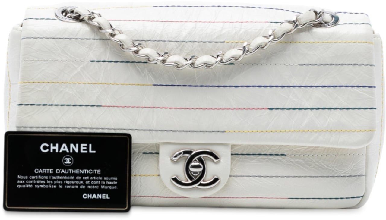 Chanel Distressed Calfskin Straight Line Stitch Flap Wit