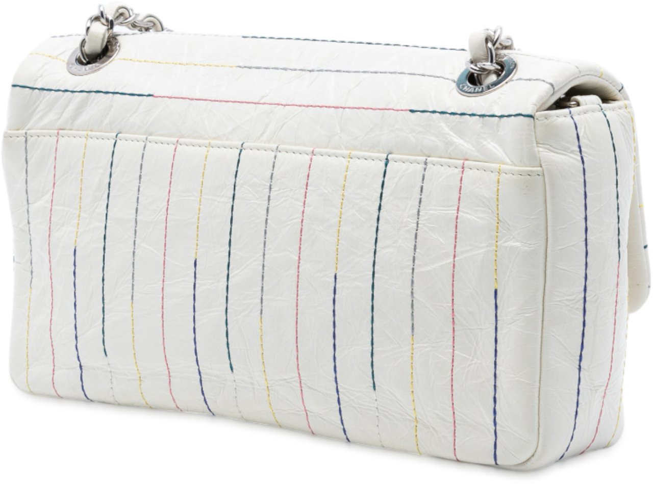Chanel Distressed Calfskin Straight Line Stitch Flap Wit