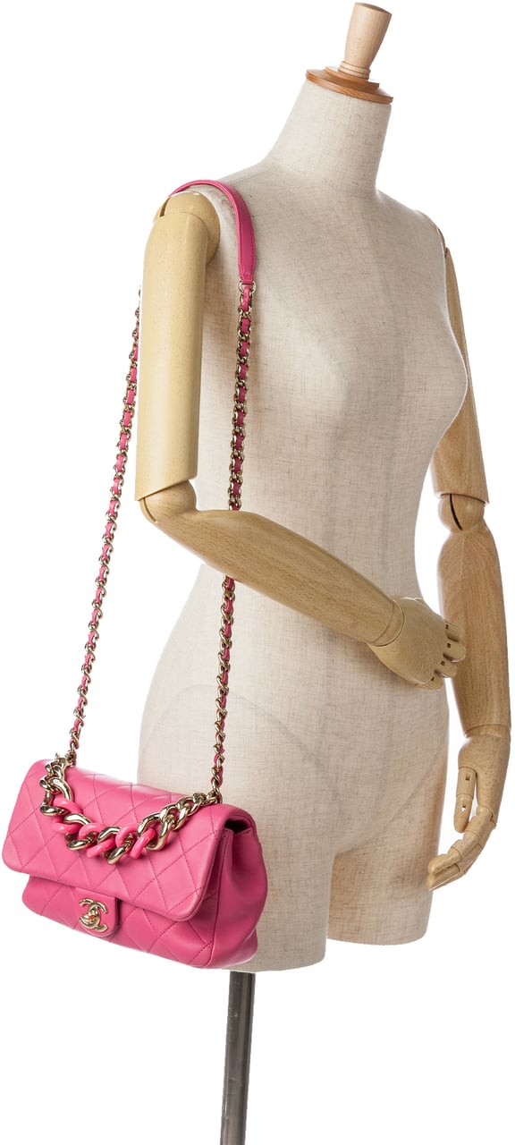 Chanel Small Lambskin Elegant Chain Single Flap Roze