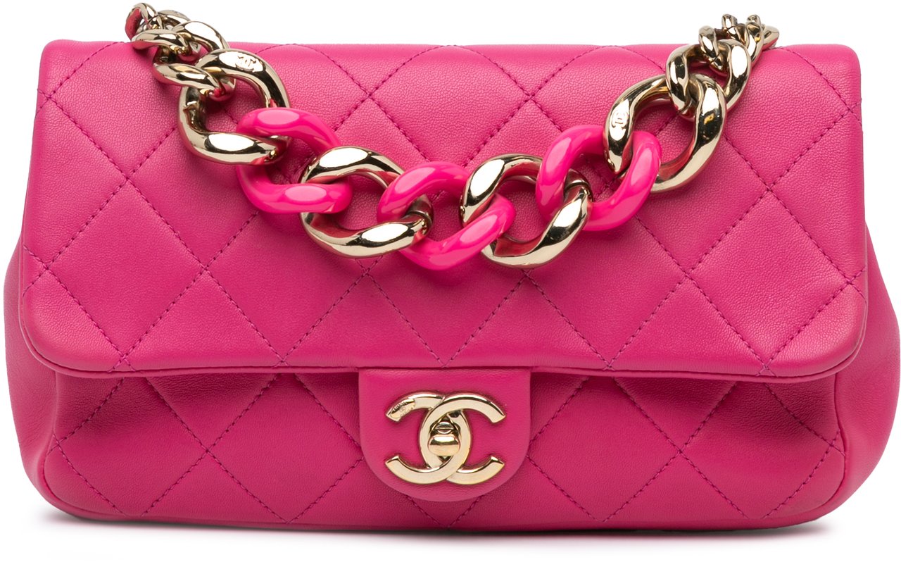 Chanel Small Lambskin Elegant Chain Single Flap Roze
