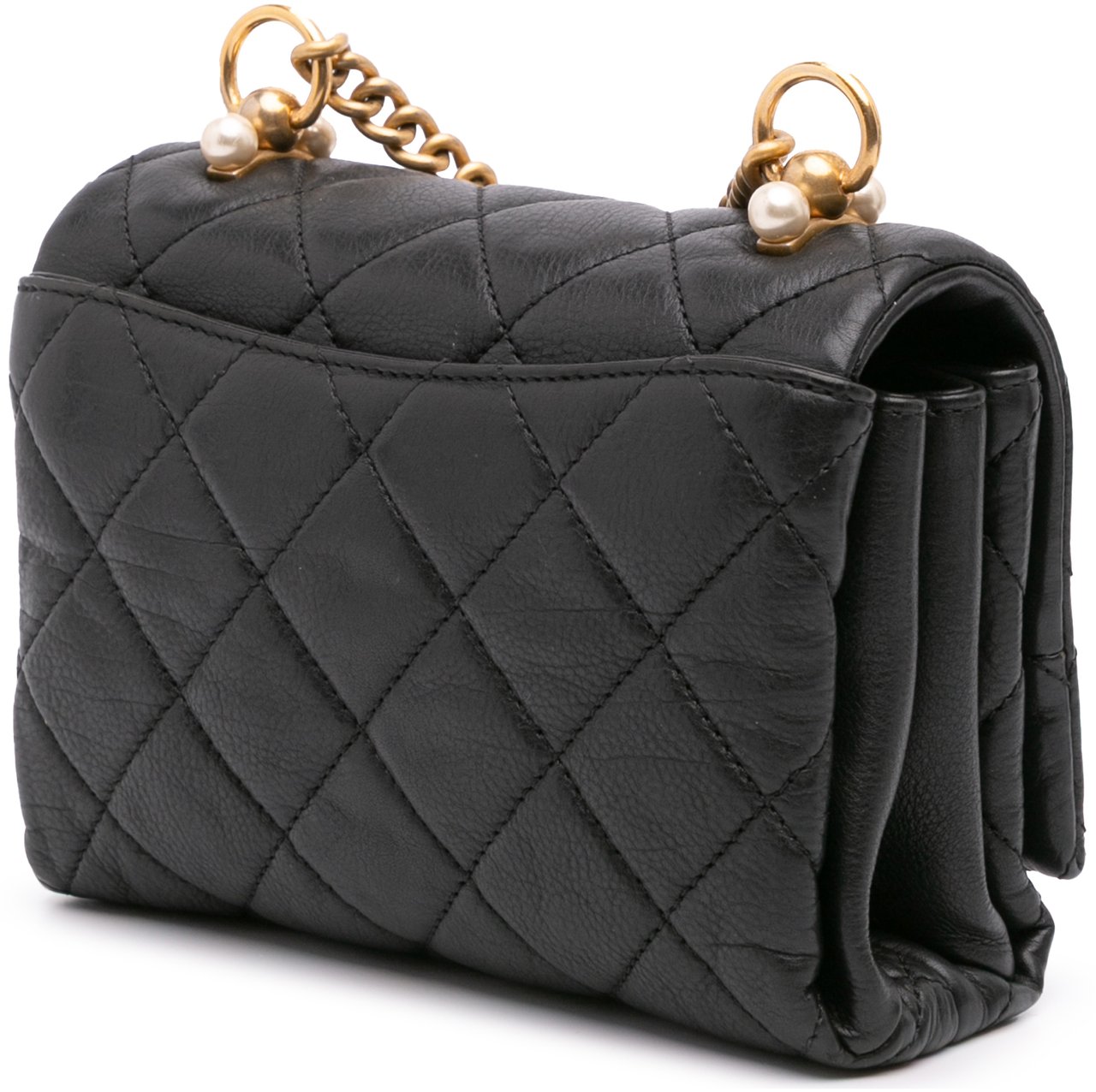 Chanel Mini Quilted Calfskin Pearl CC Accordion Flap Zwart