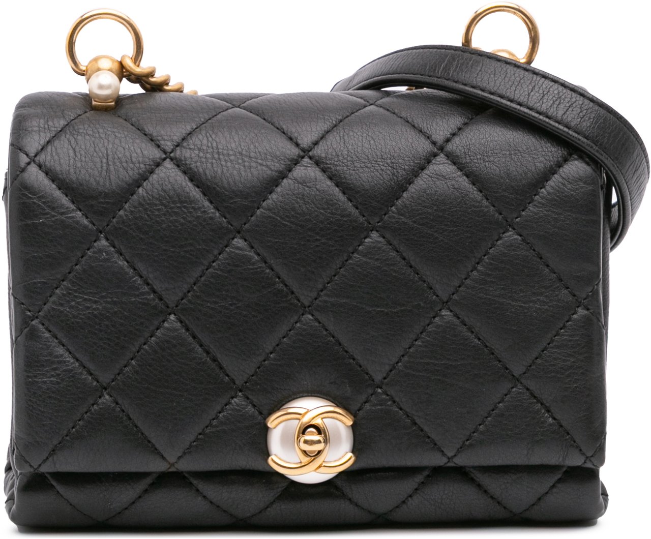 Chanel Mini Quilted Calfskin Pearl CC Accordion Flap Zwart