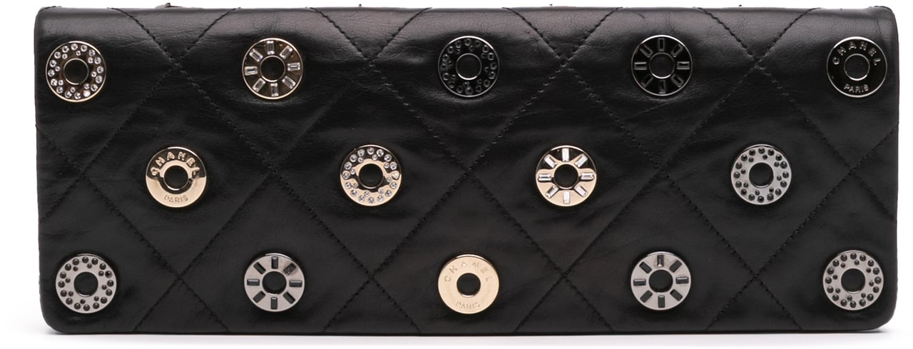 Chanel Quilted Calfskin Star Attitude Grommet Fold Over Clutch Zwart