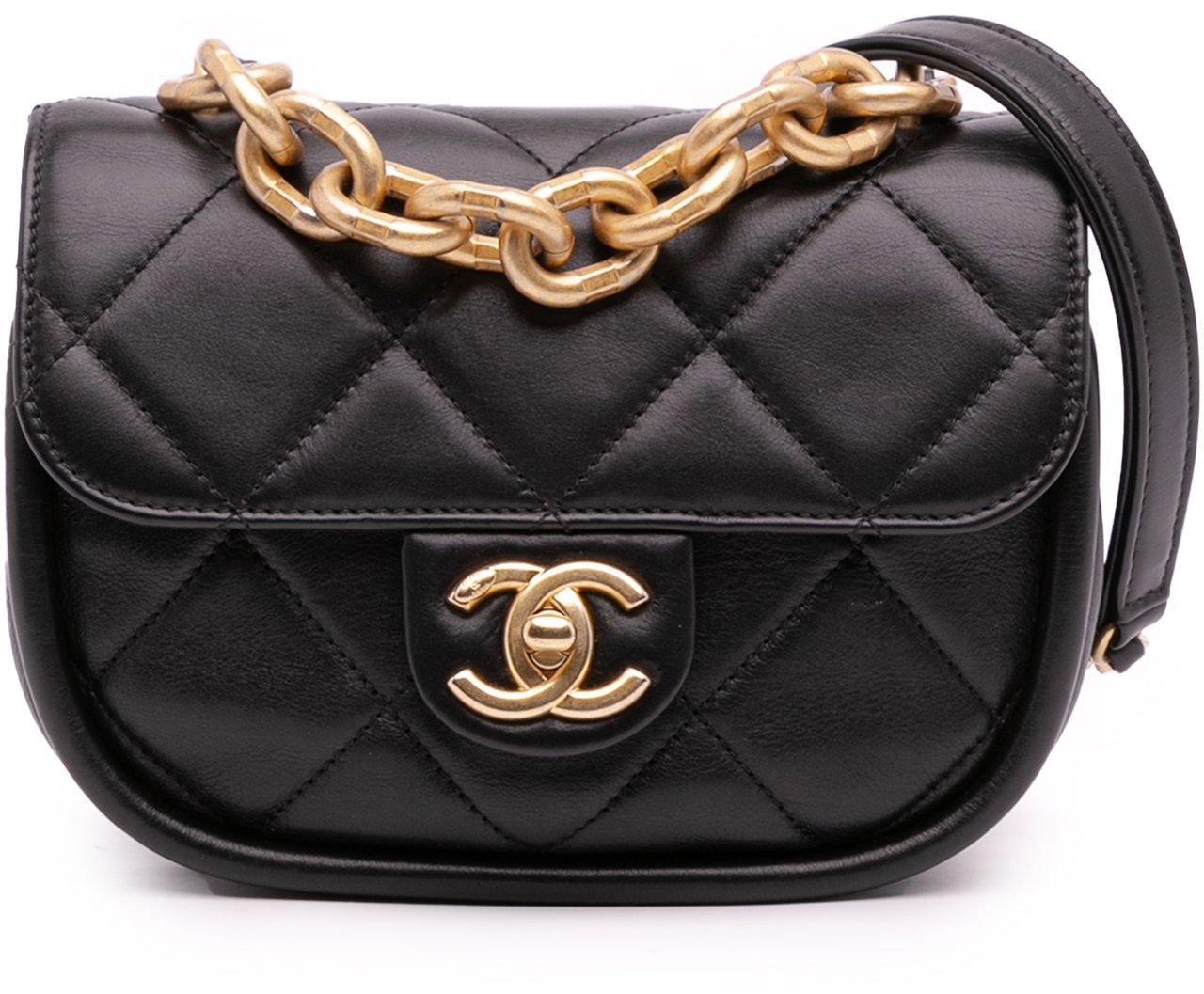 Chanel Mini CC Quilted Calfskin Round Moon Messenger Flap Zwart