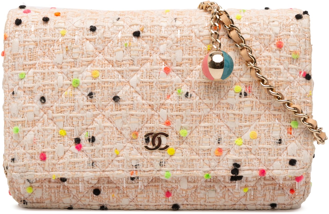 Chanel CC Quilted Tweed Candy Cotton and Beach Ball Wallet On Chain Bruin