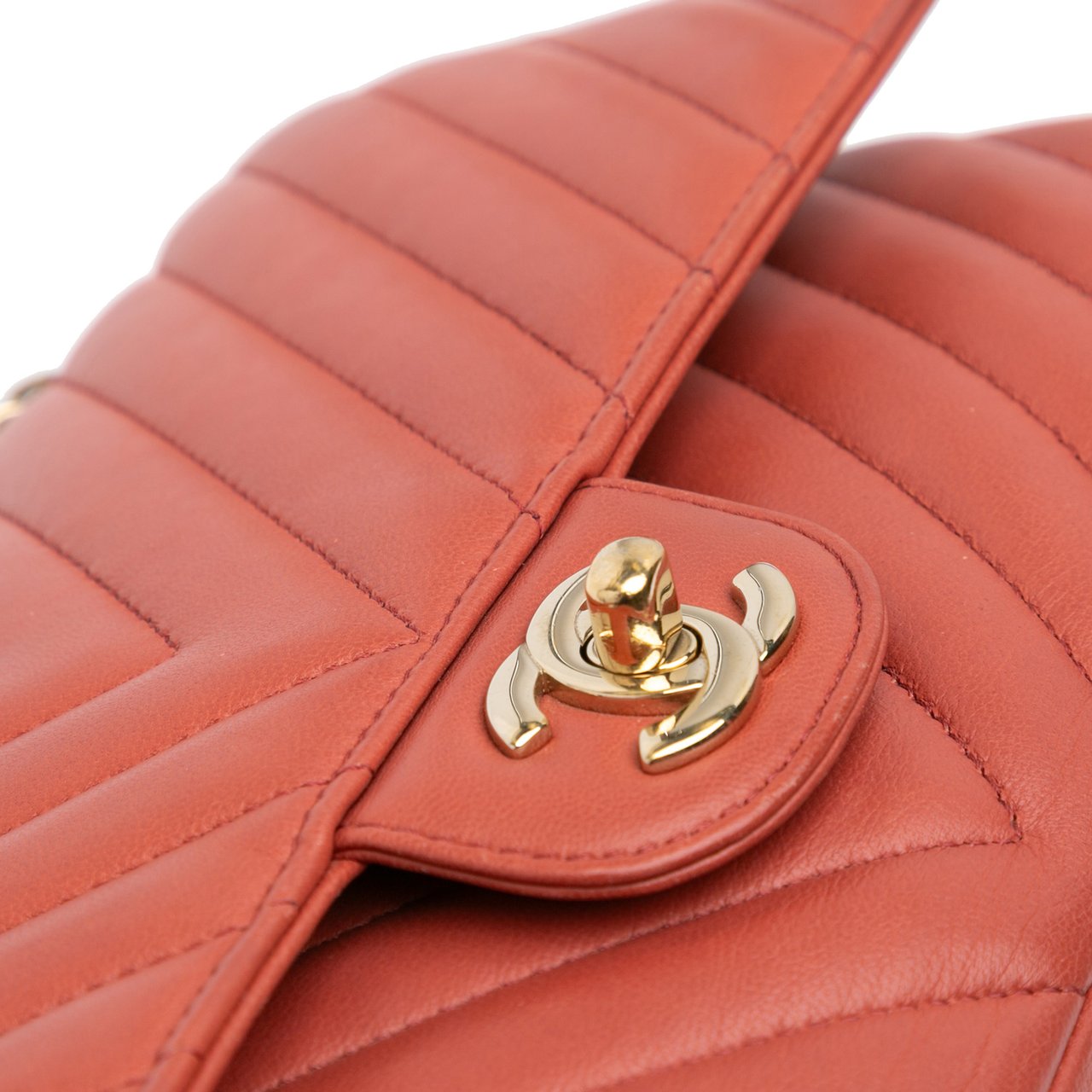 Chanel Medium Classic Chevron Lambskin Double Flap Oranje
