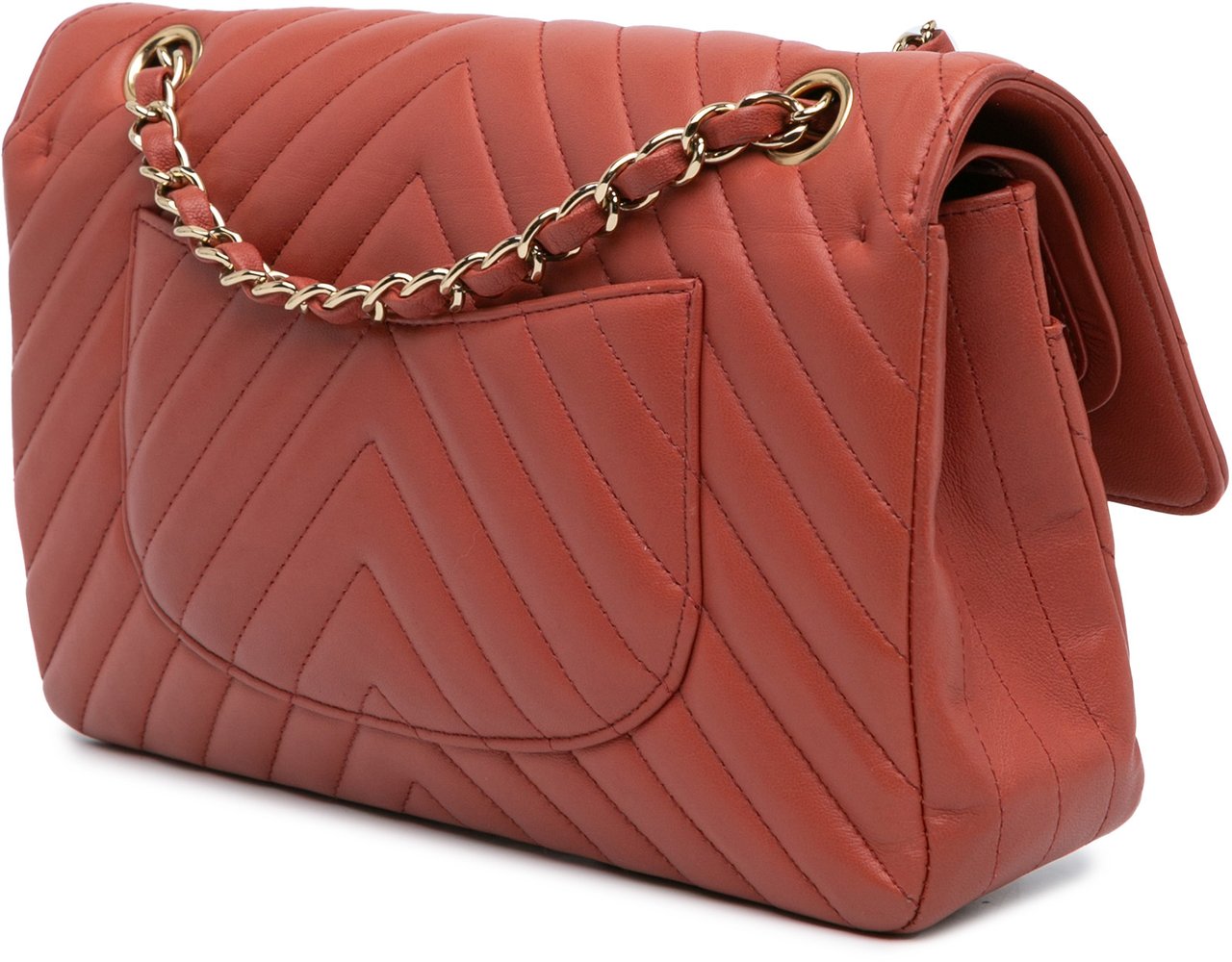 Chanel Medium Classic Chevron Lambskin Double Flap Oranje