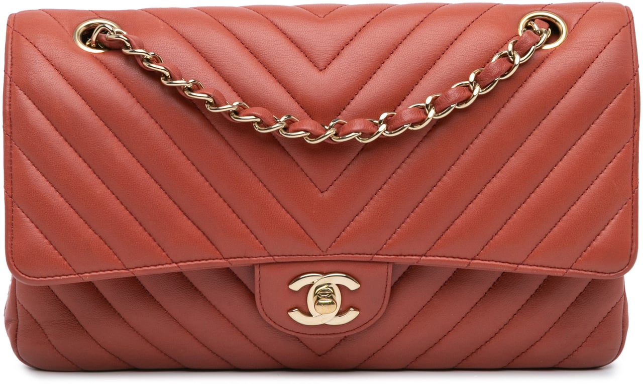 Chanel Medium Classic Chevron Lambskin Double Flap Oranje