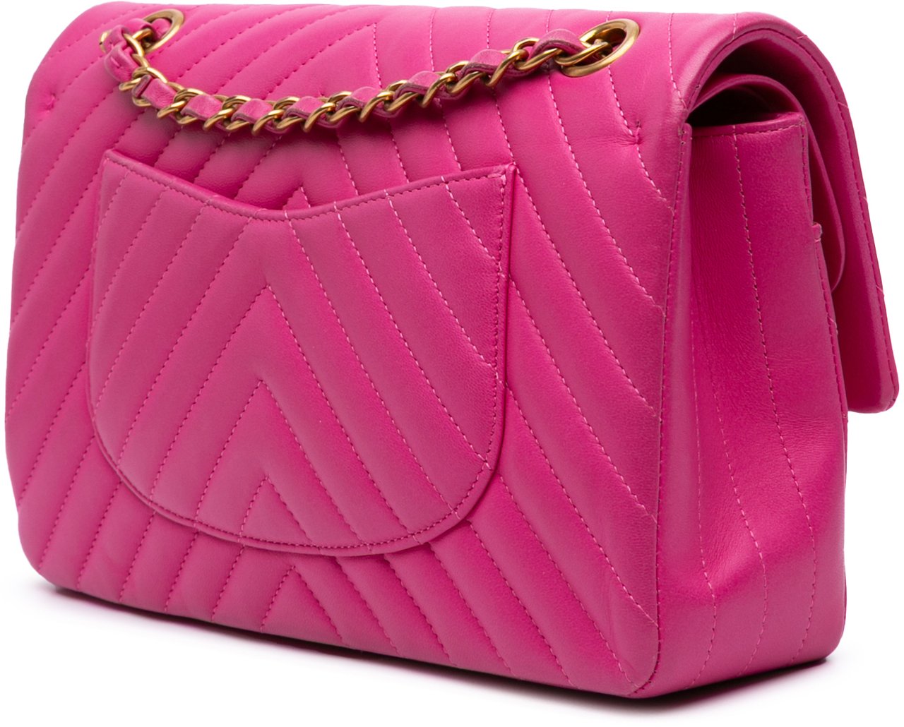 Chanel Medium Classic Chevron Lambskin Double Flap Roze