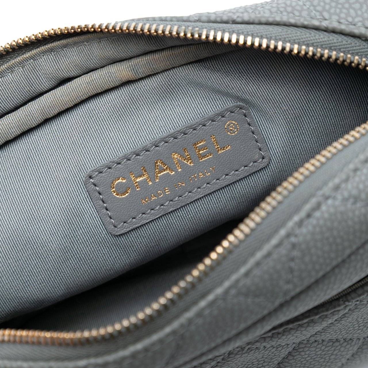 Chanel Mini Quilted Caviar Coco Tassel Camera Case Grijs