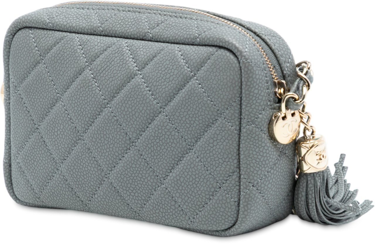 Chanel Mini Quilted Caviar Coco Tassel Camera Case Grijs