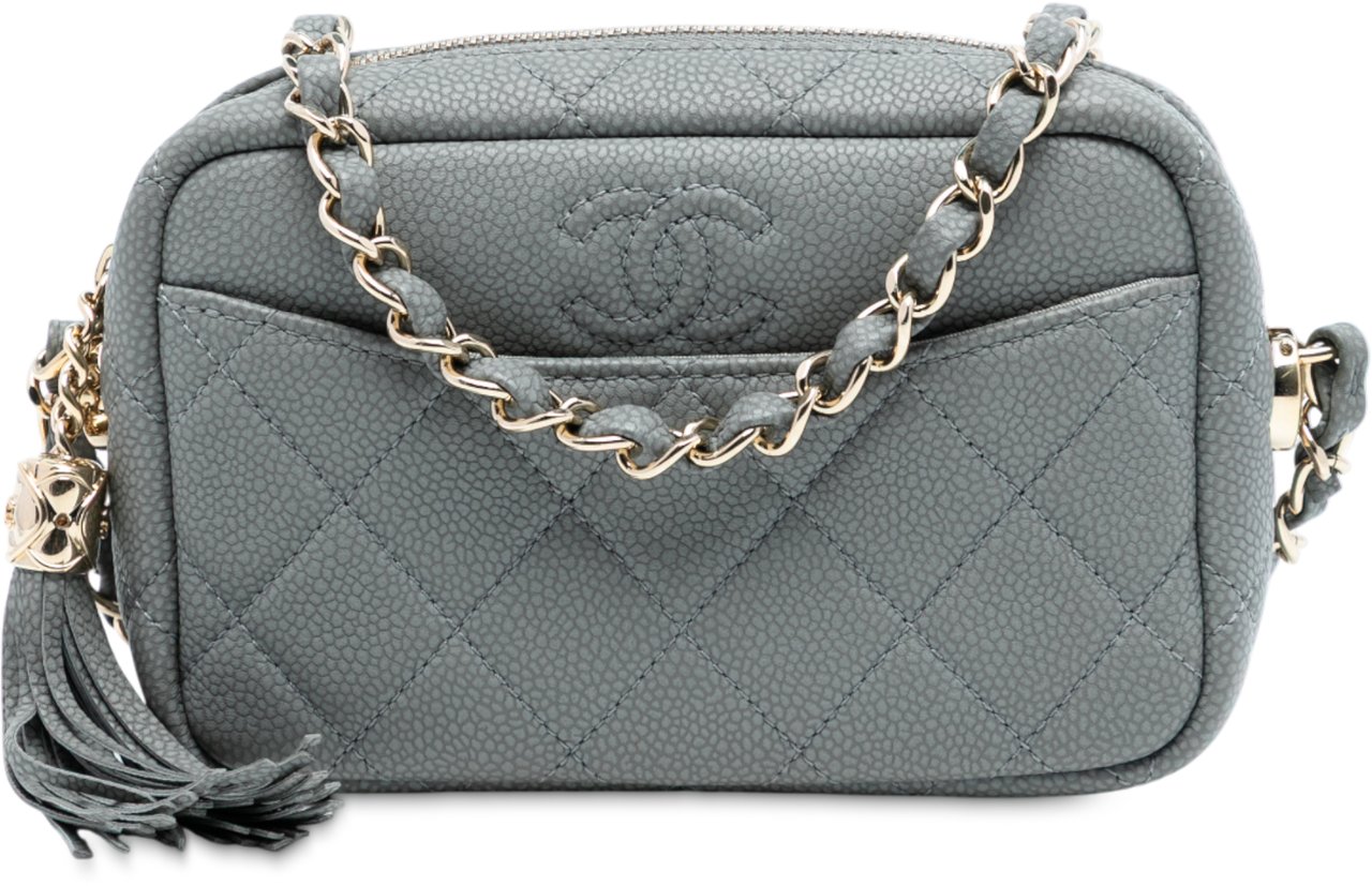 Chanel Mini Quilted Caviar Coco Tassel Camera Case Grijs