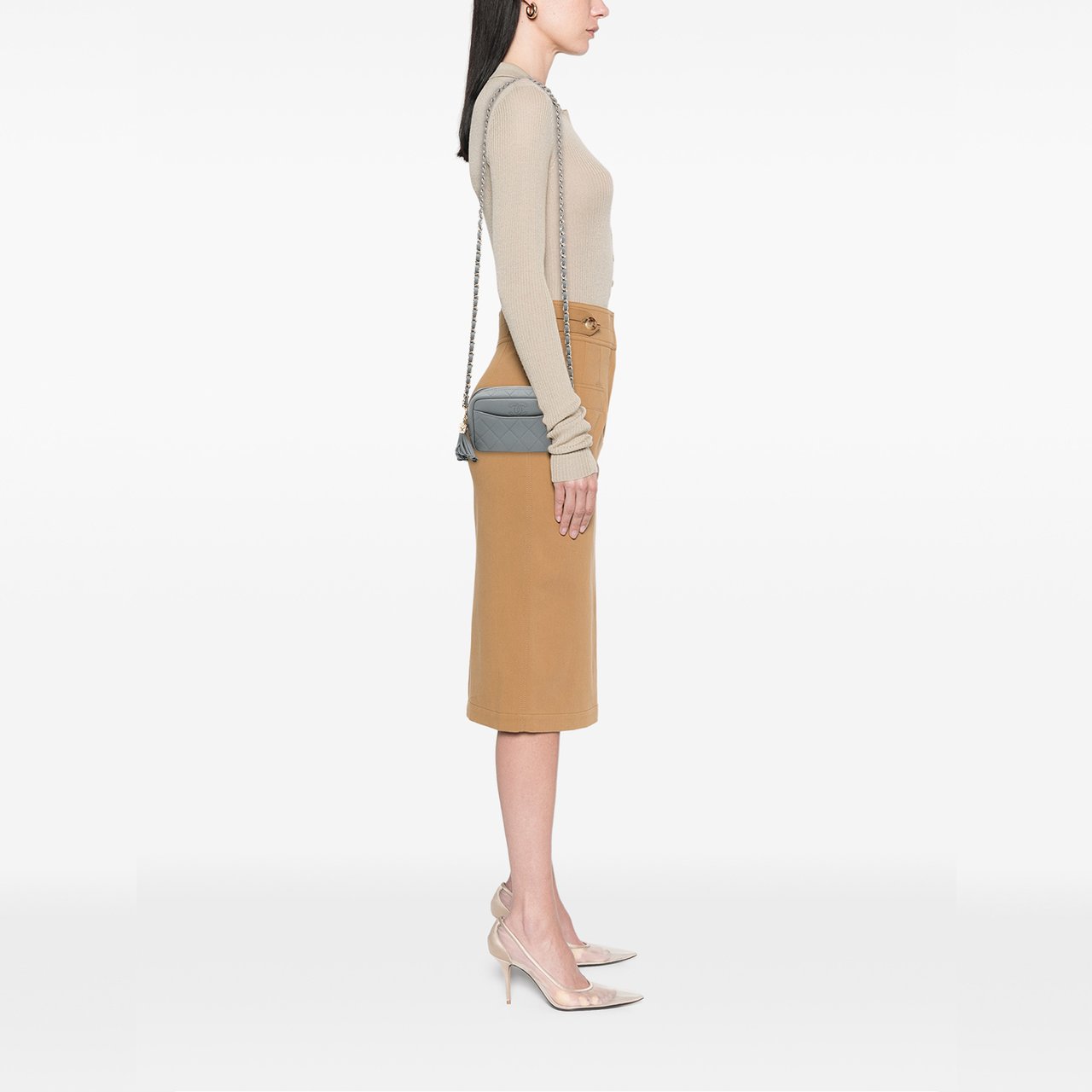 Chanel Mini Quilted Caviar Coco Tassel Camera Case Grijs