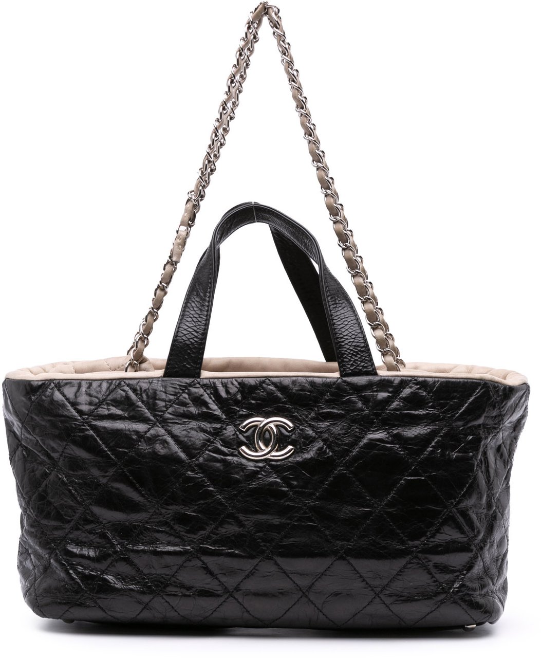 Chanel CC Quilted Glazed Calfskin Portobello Tote Zwart