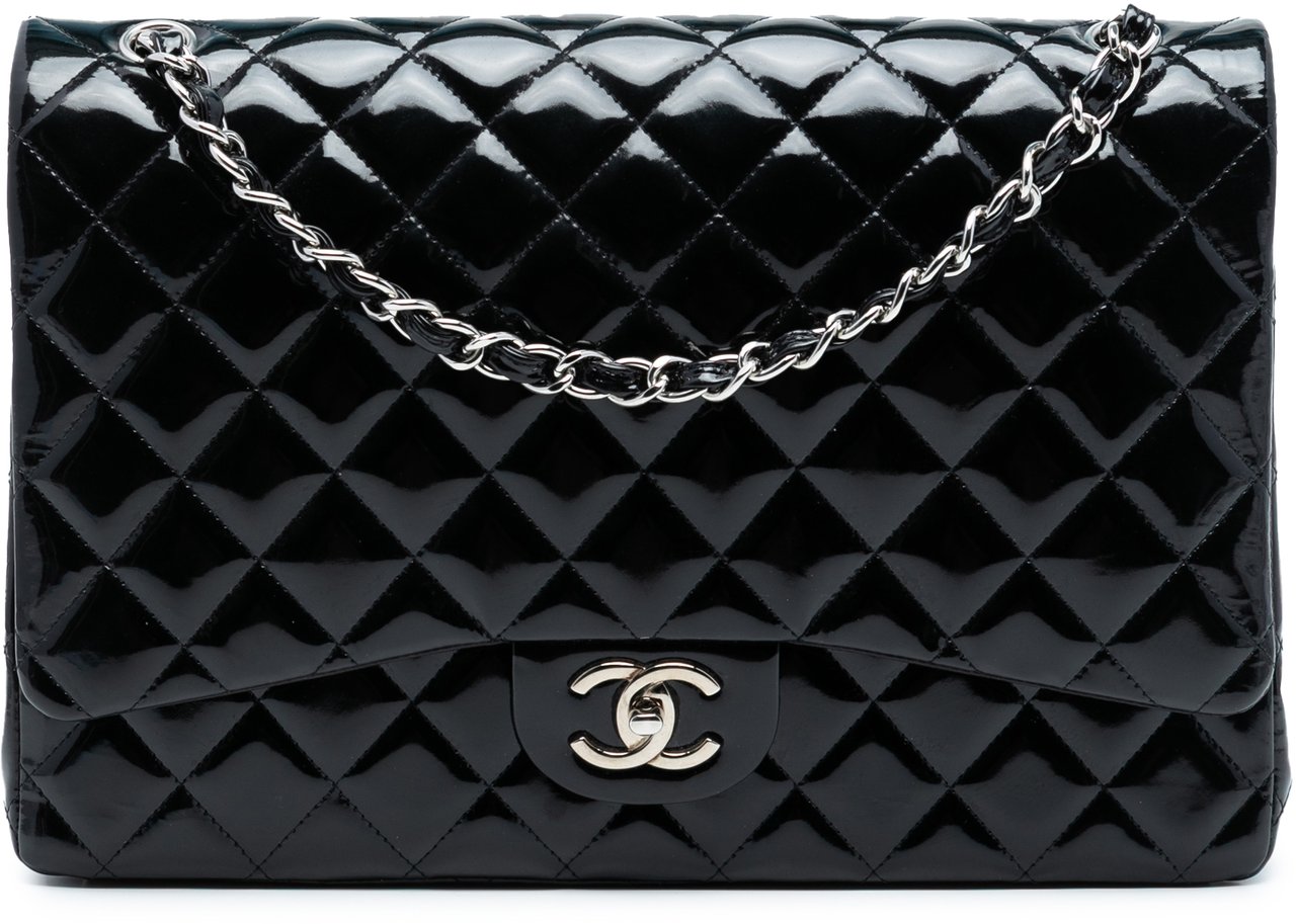 Chanel Maxi Classic Patent Double Flap Blauw