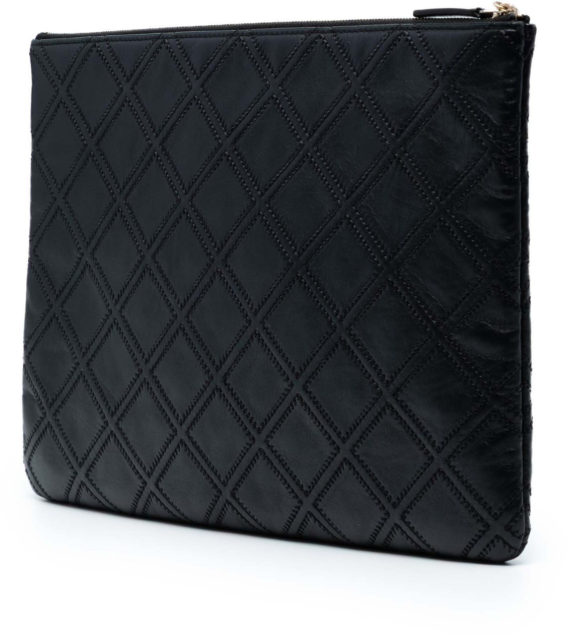 Chanel Large Quilted Lambskin Double Stitch Tassel O Case Clutch Zwart