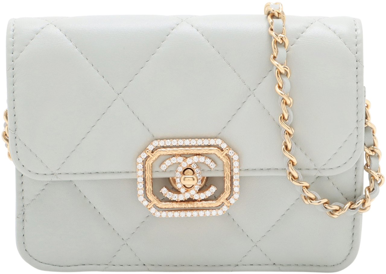 Chanel Quilted Lambskin Crystal Clutch on Chain Grijs