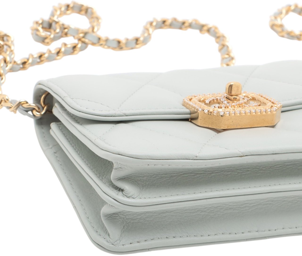 Chanel Quilted Lambskin Crystal Clutch on Chain Grijs