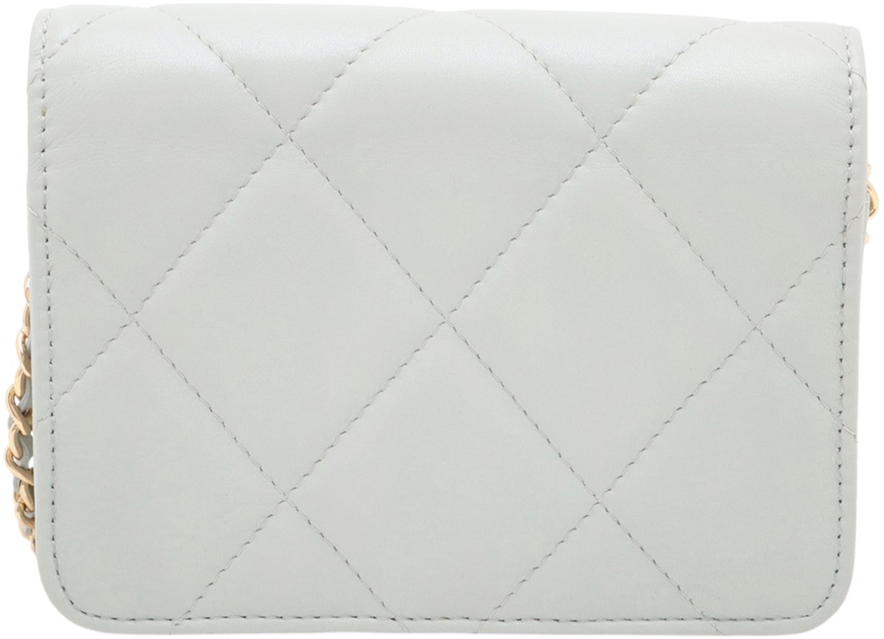 Chanel Quilted Lambskin Crystal Clutch on Chain Grijs