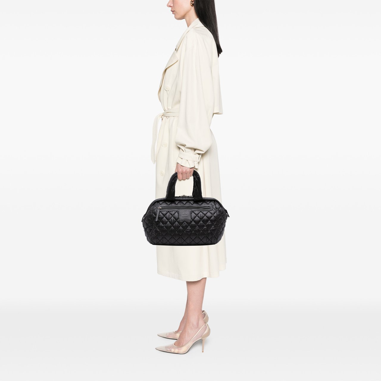 Chanel Quilted Nylon Coco Cocoon Bowler Bag Zwart