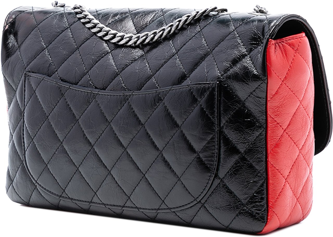 Chanel Large Tricolor Quilted Glazed Calfskin CC Plate Flap Zwart