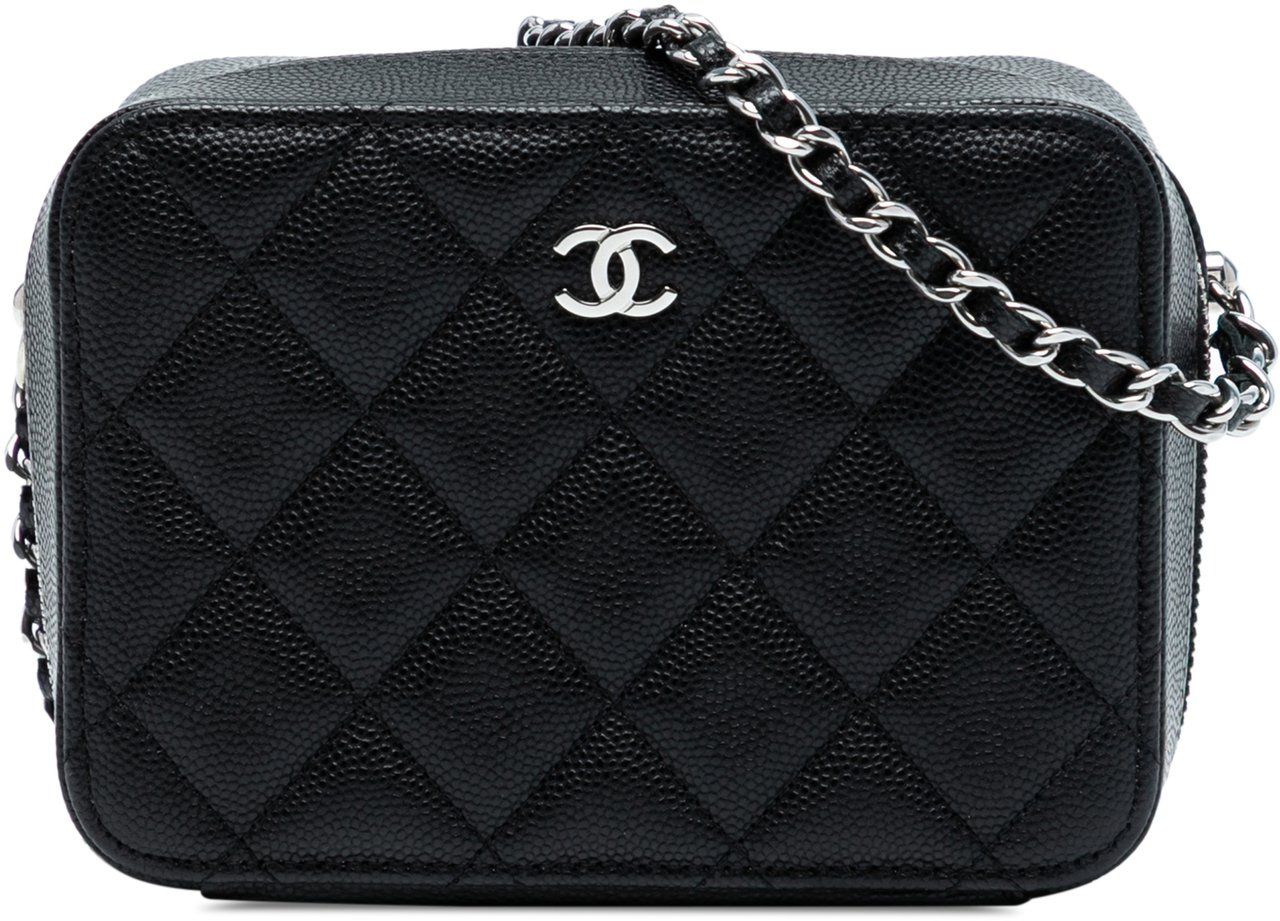 Chanel CC Quilted Caviar Camera Bag Zwart