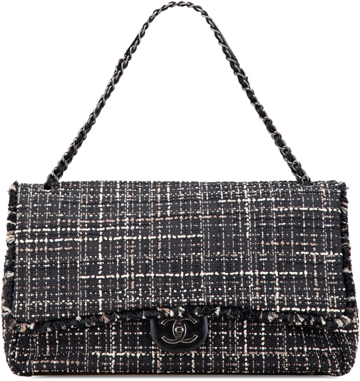 Chanel XXL CC Tweed Single Flap Zwart