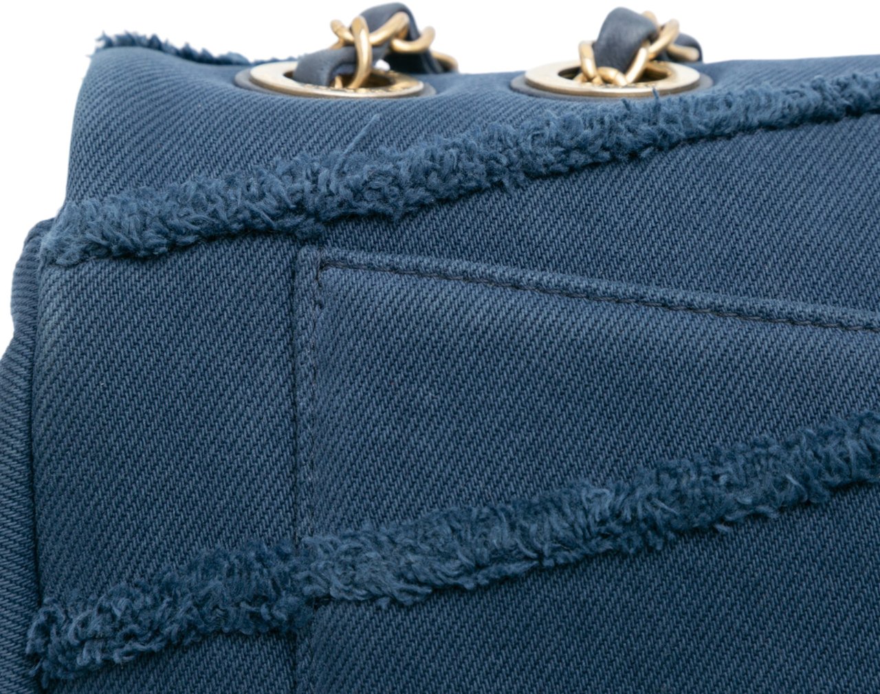 Chanel Jumbo Chevron Denim Fringe Coco Flap Blauw