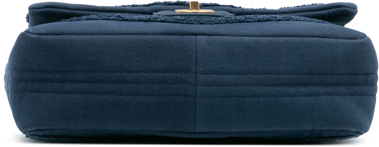 Chanel Jumbo Chevron Denim Fringe Coco Flap Blauw