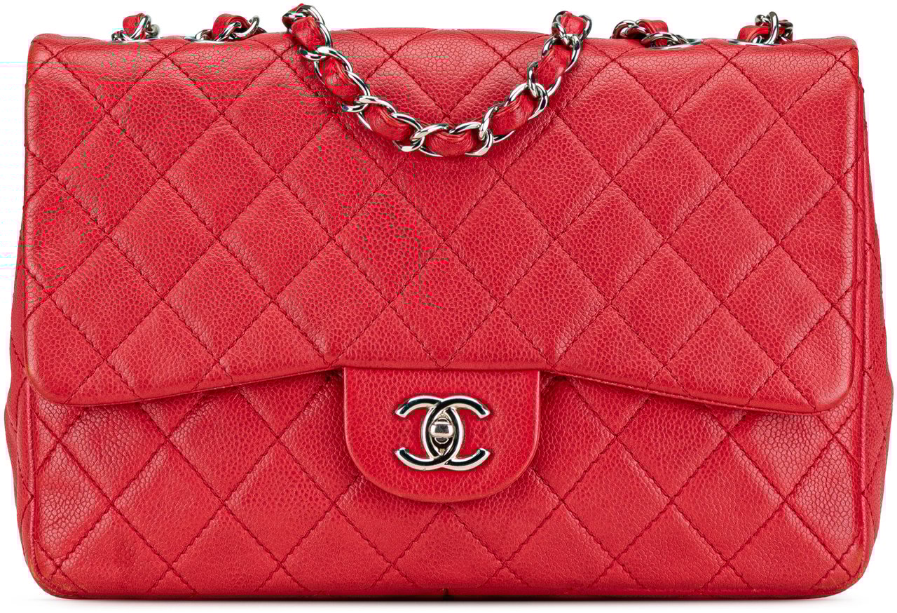 Chanel Jumbo Classic Caviar Single Flap Rood