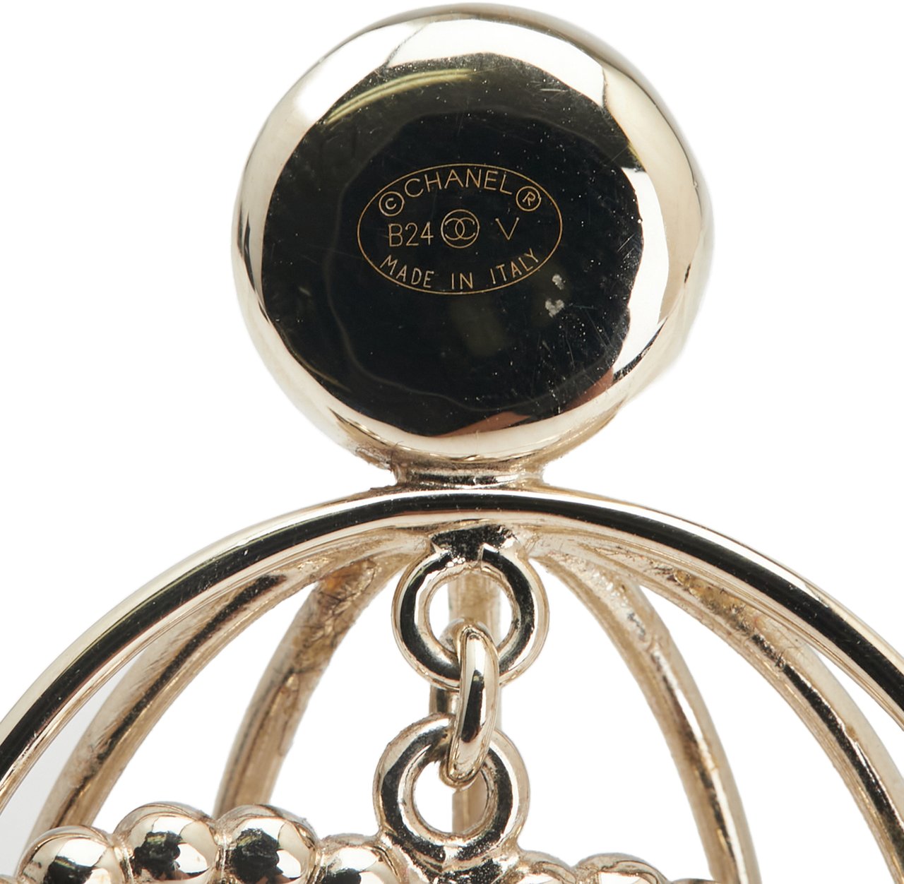 Chanel CC Gold Plated Faux Pearl and Rhinestones Logo Birdcage Brooch Goud