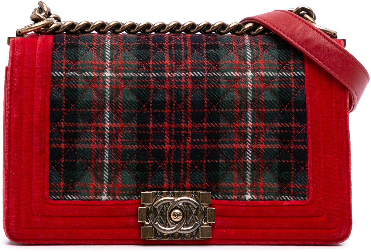 Chanel Old Medium Quilted Tweed and Velvet Boy Flap Rood