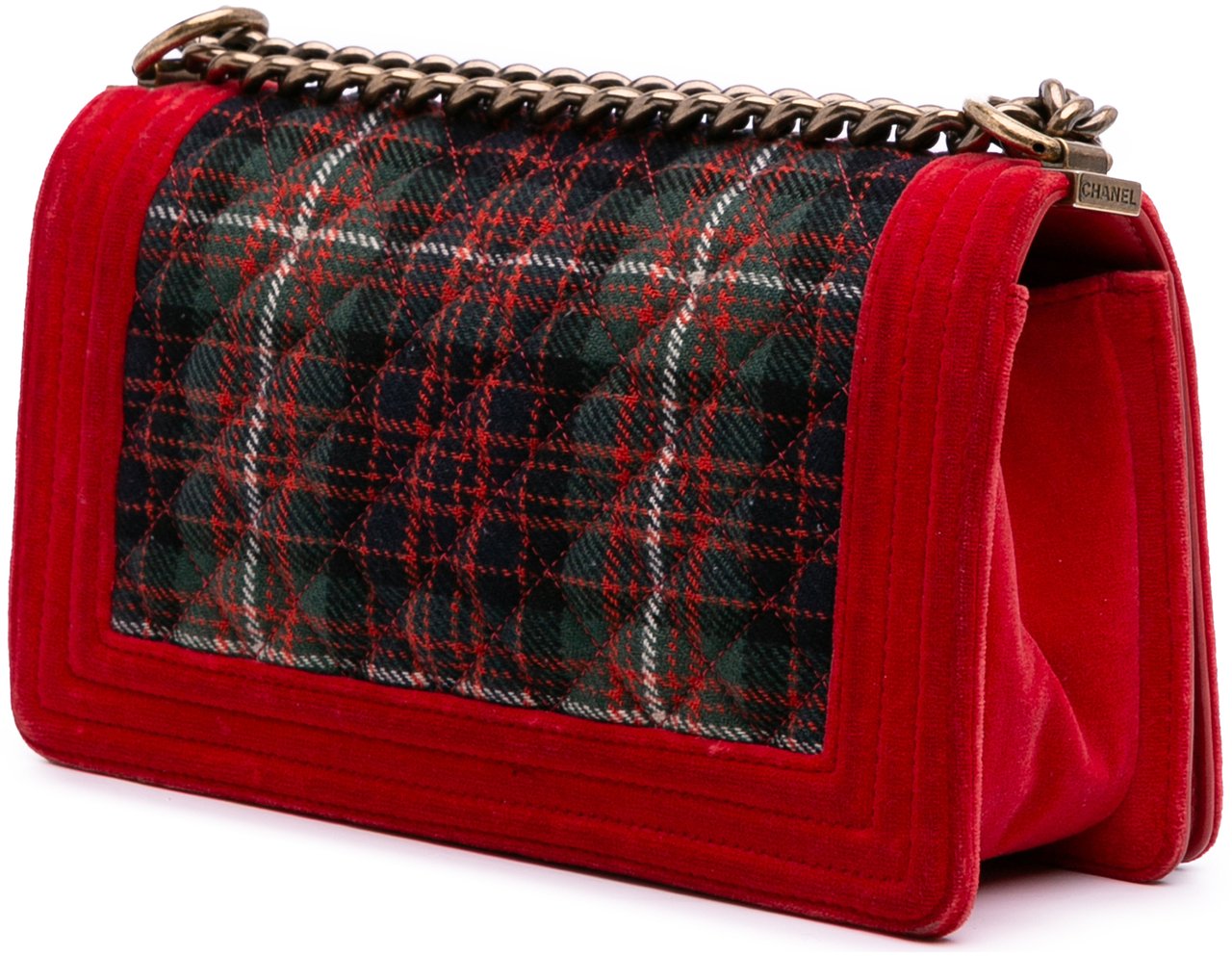 Chanel Old Medium Quilted Tweed and Velvet Boy Flap Rood