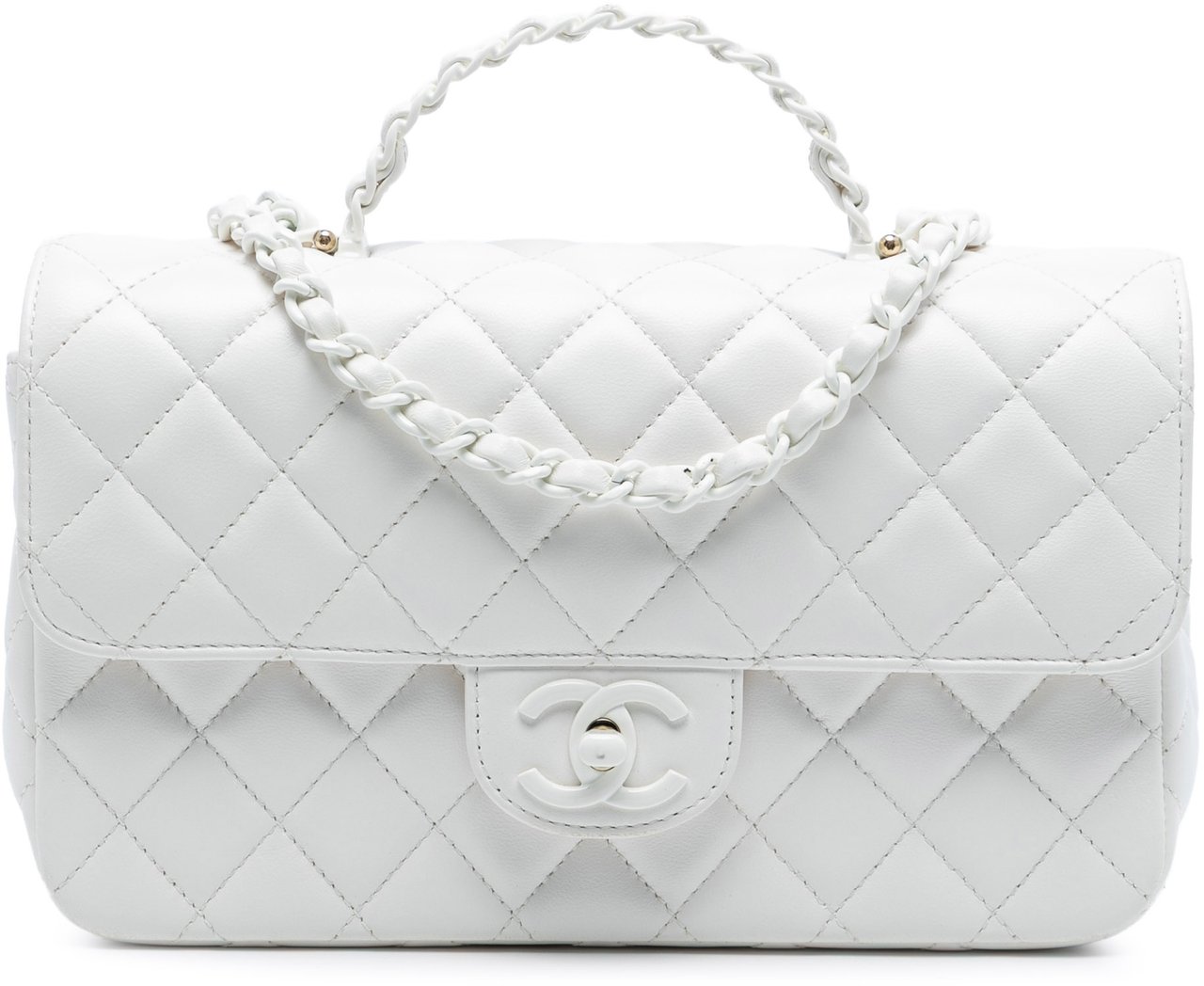 Chanel Mini Quilted Lambskin Coco Top Handle Bag Wit
