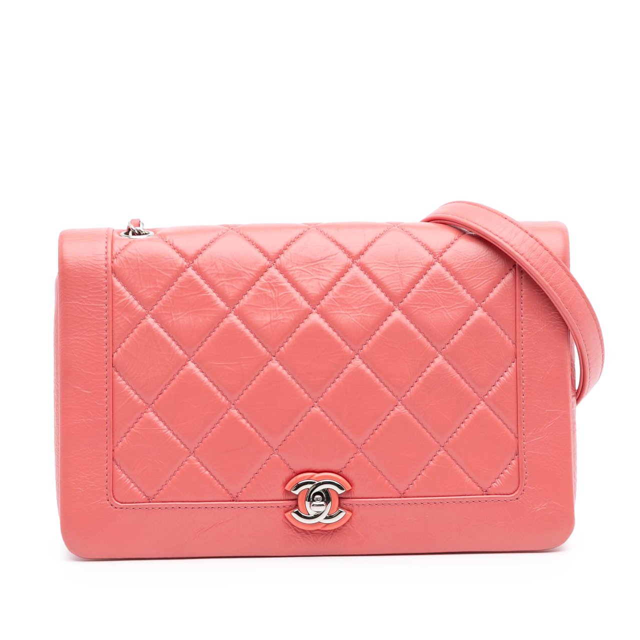 Chanel Crumpled Calfskin Bi Quilted Vintage Full Flap Roze