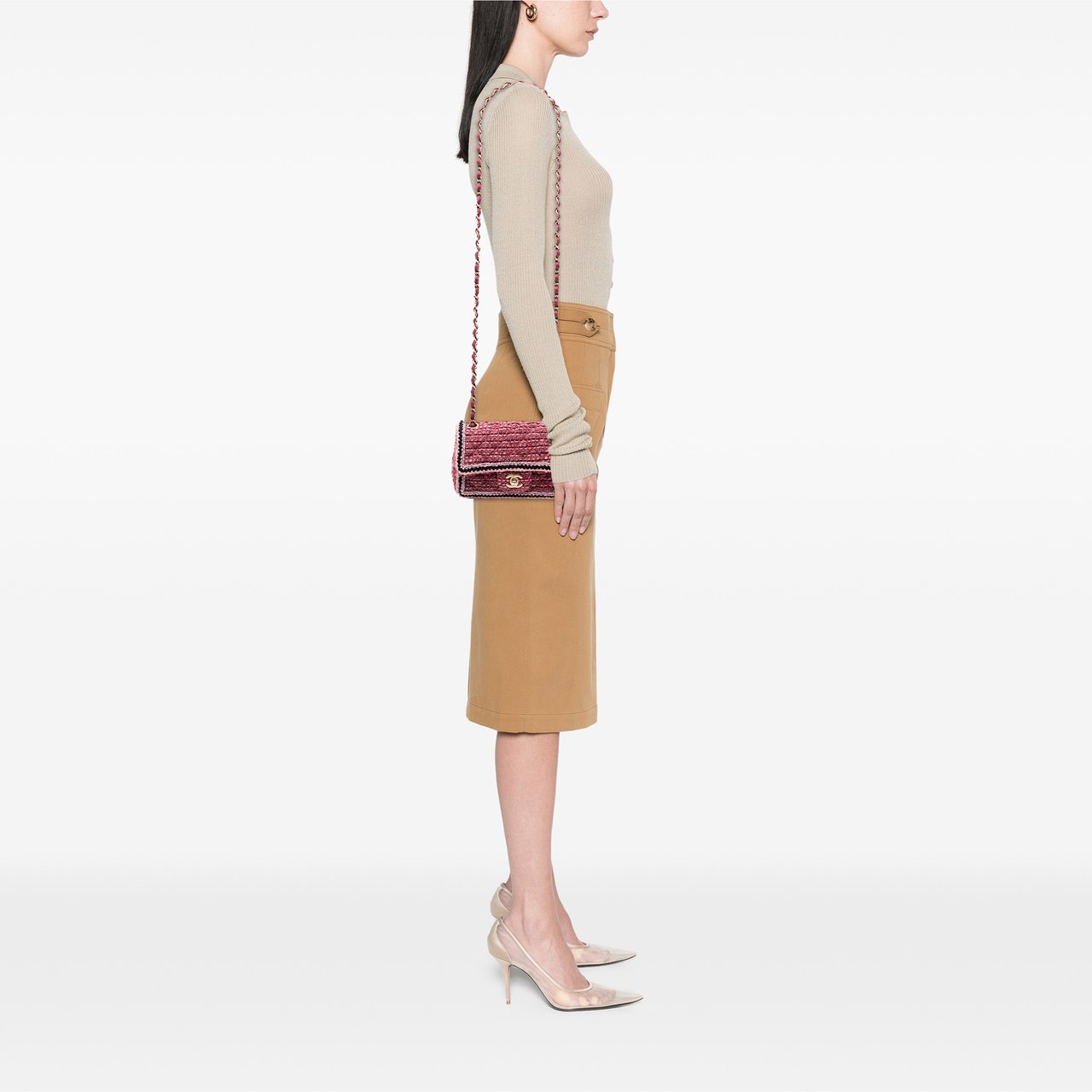 Chanel Mini Braided Classic Tweed Single Flap Rood