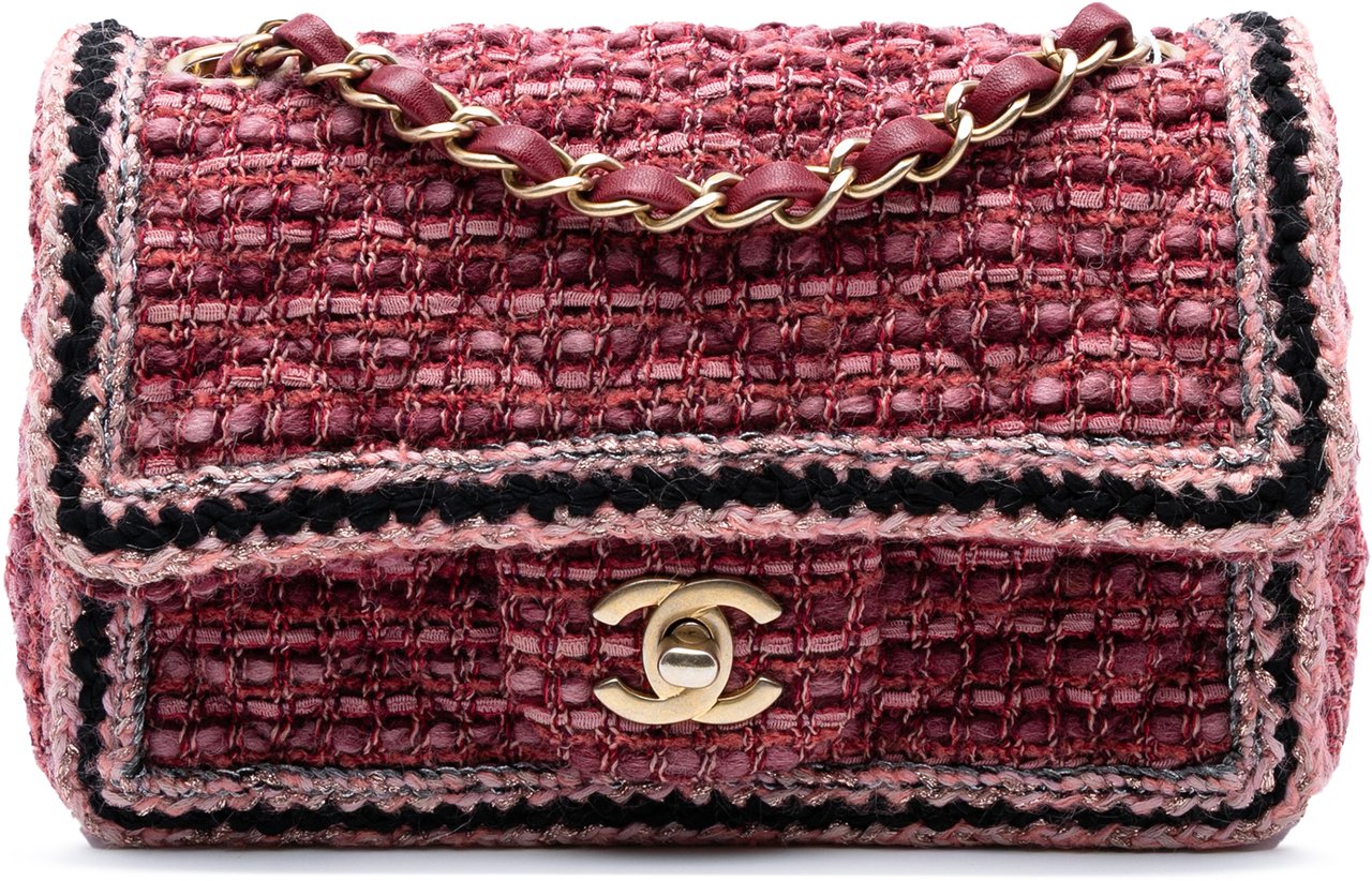 Chanel Mini Braided Classic Tweed Single Flap Rood