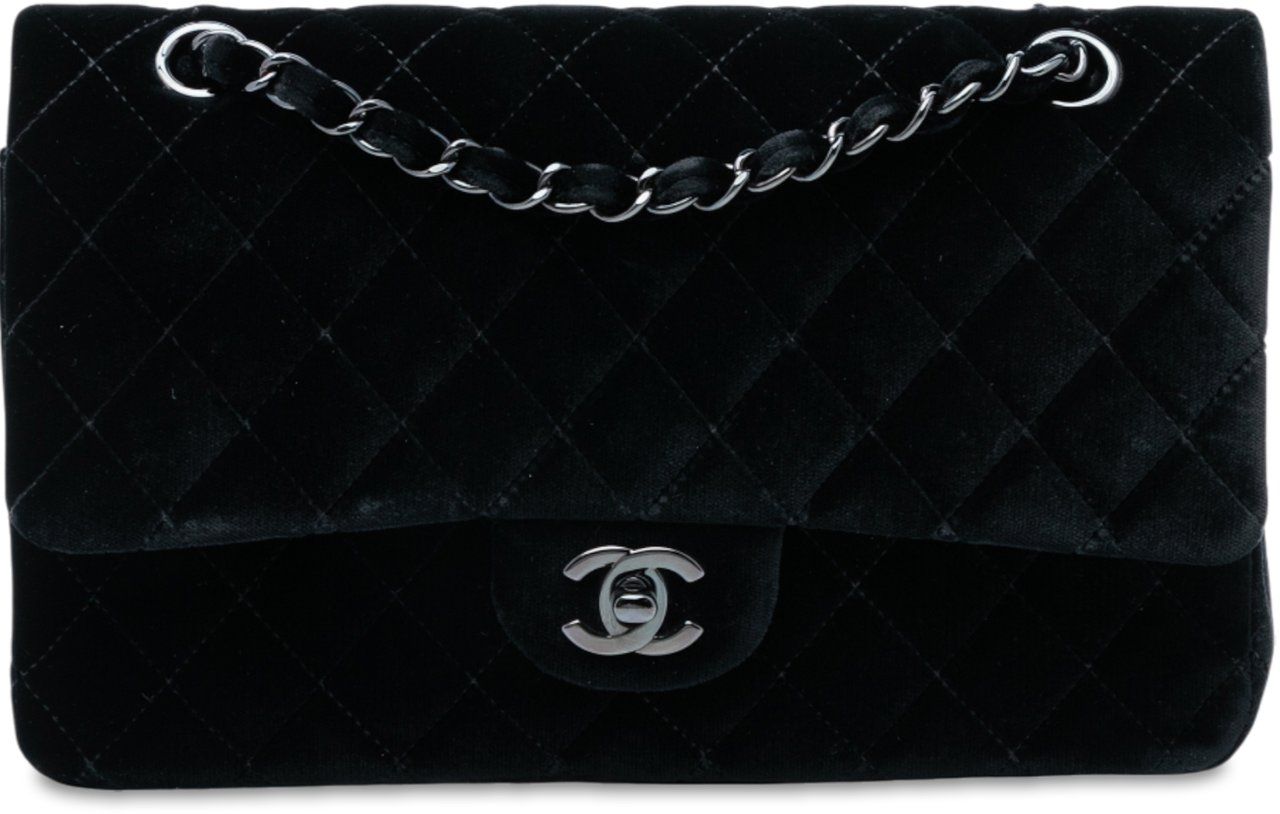 Chanel Medium Classic Velvet Double Flap Zwart