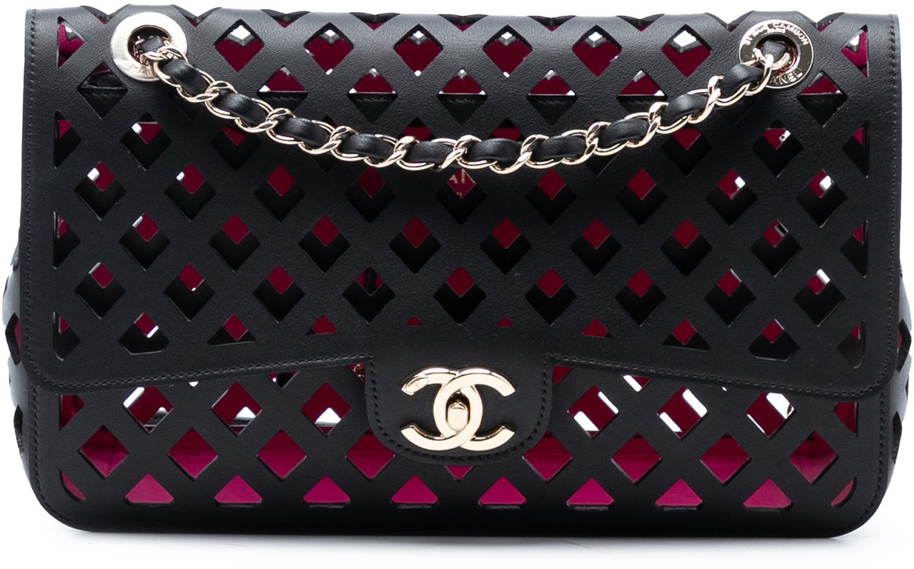 Chanel Large Perforated Calfskin See Through Flap Zwart