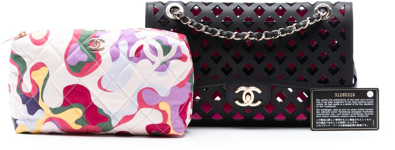 Chanel Large Perforated Calfskin See Through Flap Zwart