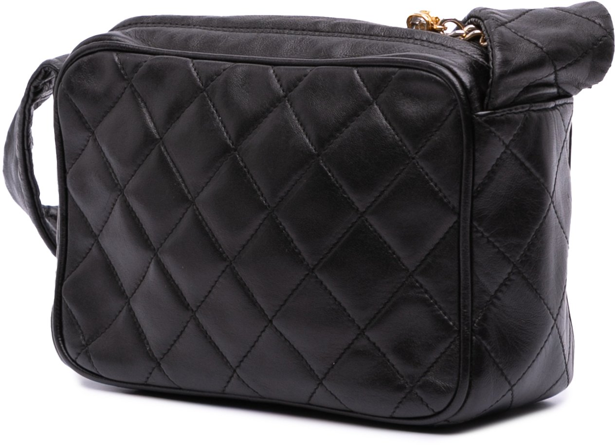 Chanel Mini Quilted Lambskin Camera Crossbody Zwart