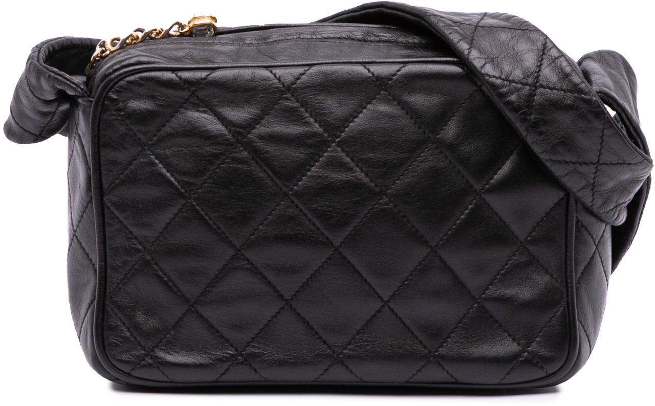Chanel Mini Quilted Lambskin Camera Crossbody Zwart