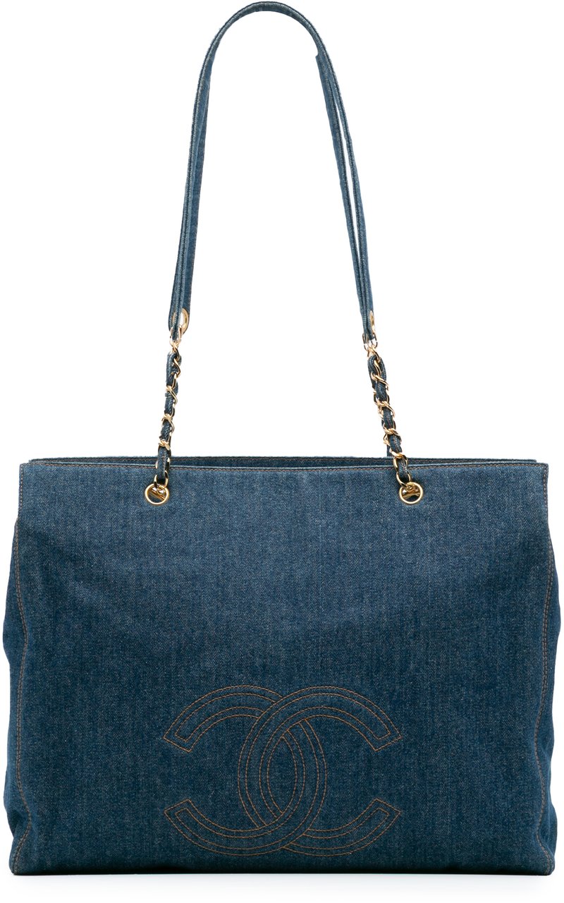 Chanel CC Denim Chain Tote Blauw