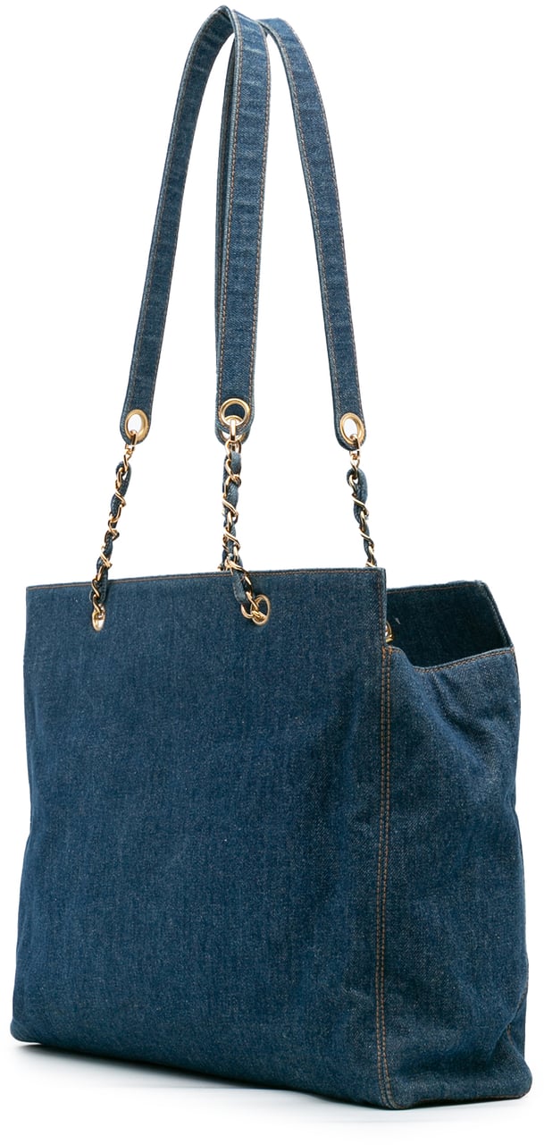 Chanel CC Denim Chain Tote Blauw