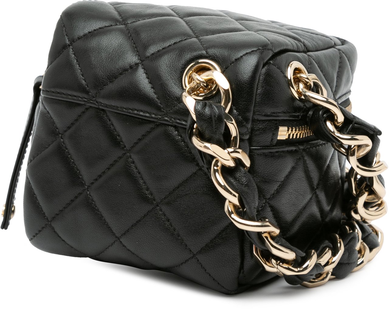 Chanel Quilted Lambskin Cube Chain Wristlet Case Zwart