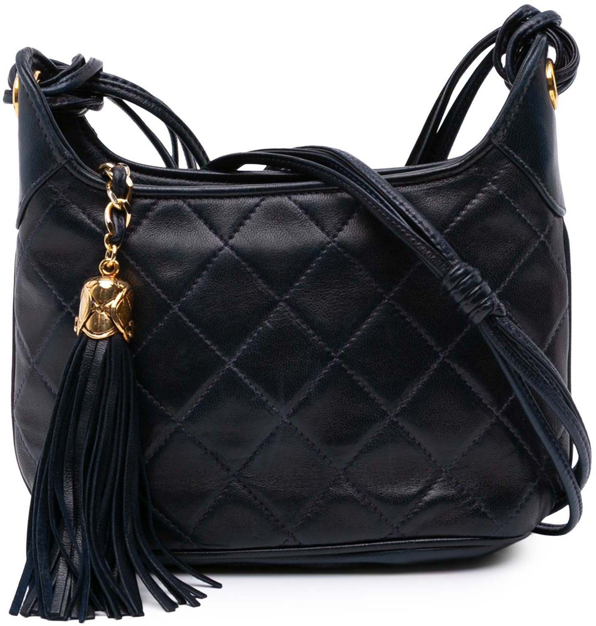 Chanel CC Quilted Lambskin Tassel Crossbody Blauw