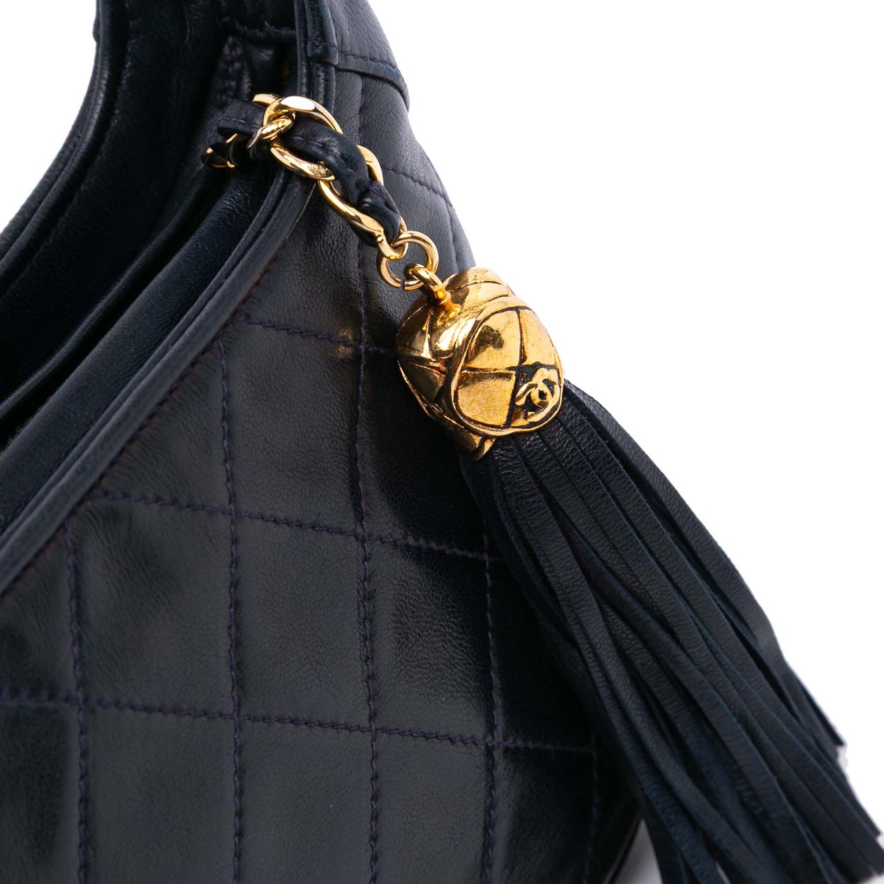 Chanel CC Quilted Lambskin Tassel Crossbody Blauw